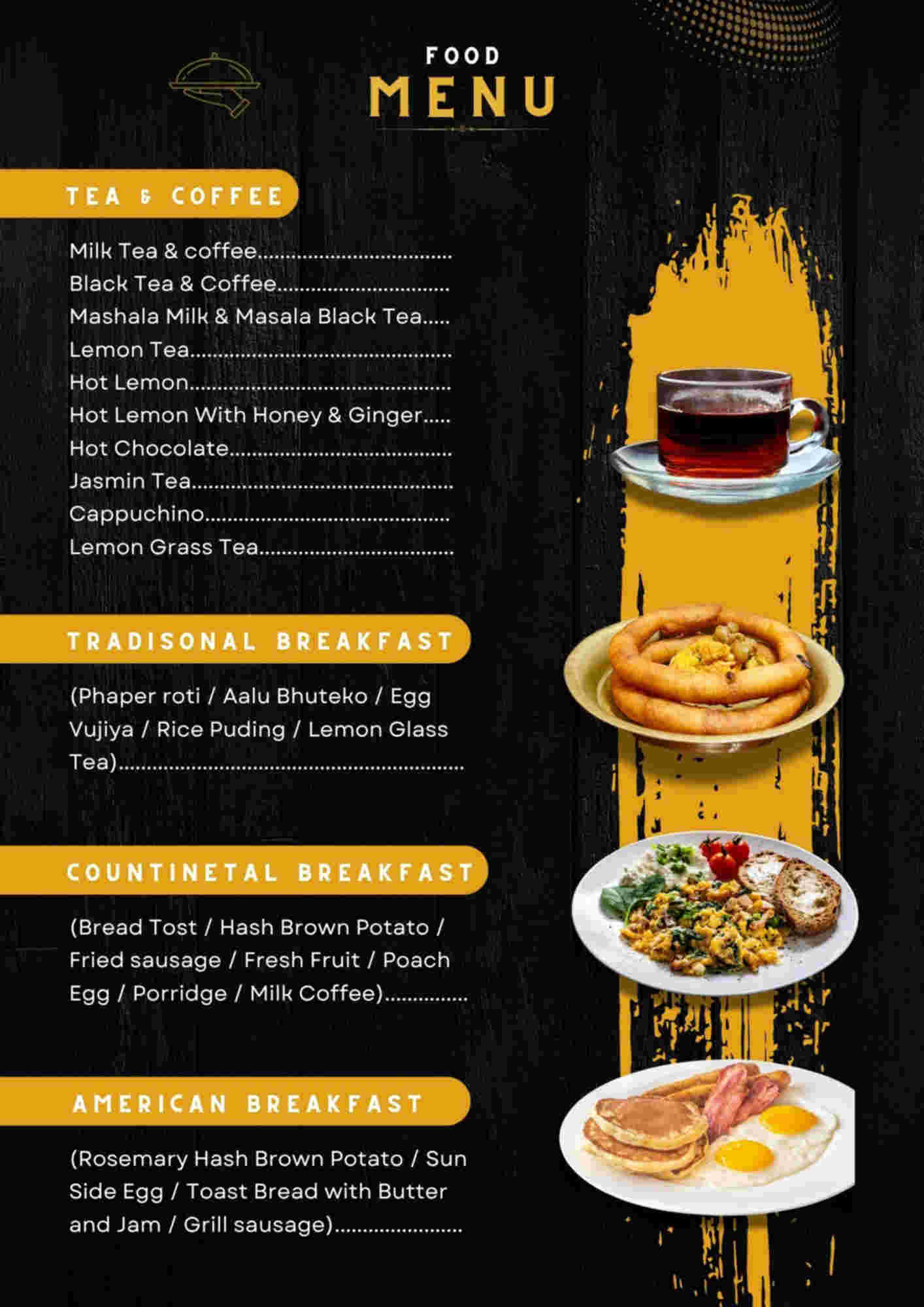 Menu design sample for restaurant
